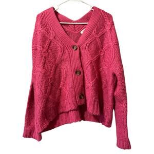 RD Style Women Size XL Chunky Knit Cardigan Sweater Button Cotton Blend Cottage
